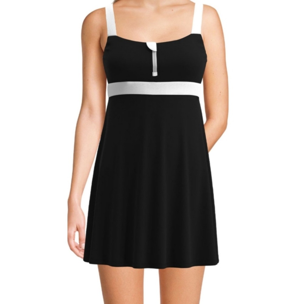 Lands' End Women's Zip Front Swim Dress Size Black and White Size Small 6/8